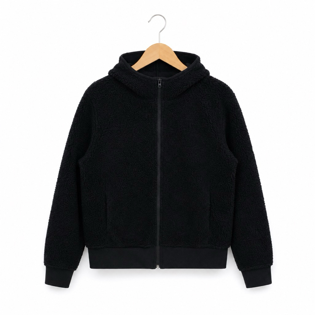 Jacket Hoodie Uniqlo Sherpa Inner Softshell Outdoor Full Zip Black Original Women - M