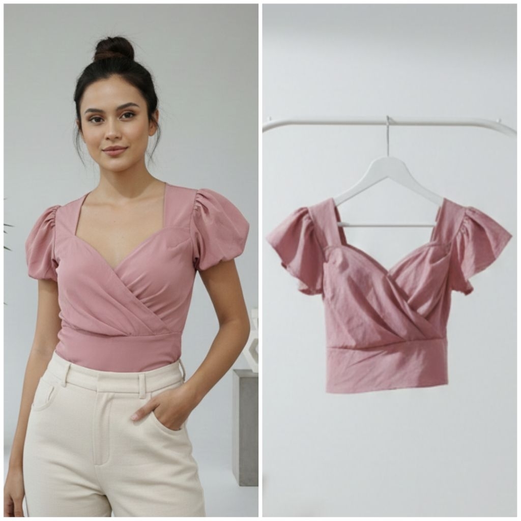 CROP TOP BLOUSE WANITA PINK POLOS