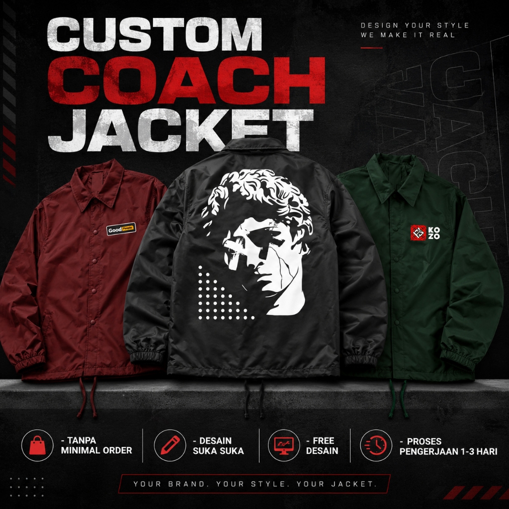 Kaosan Apparel / Custom Coach Jaket / Coach Jacket Parasut Custom / Cusotm Jaket Satuan / Jaket Coac