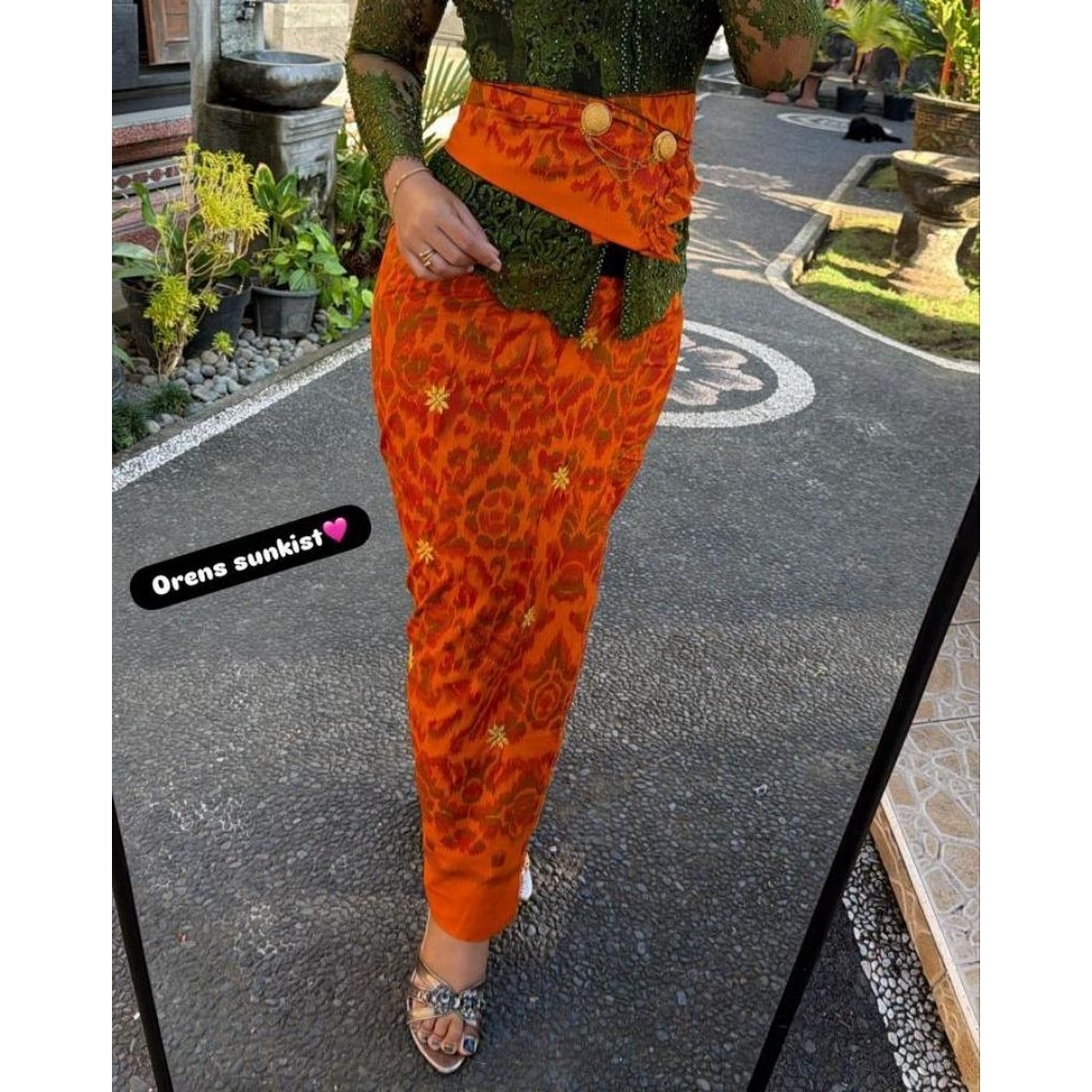 Kamen lembaran katun motif endek tretes emas plus selendang // kain endek lembaran