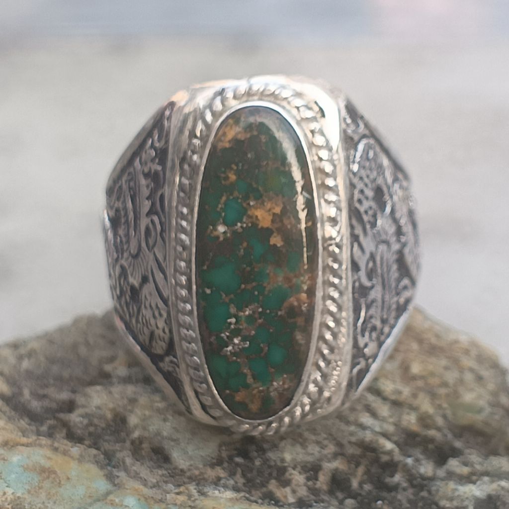 Pirus Persia hijau Abdul Rojak ring perak ukir naga