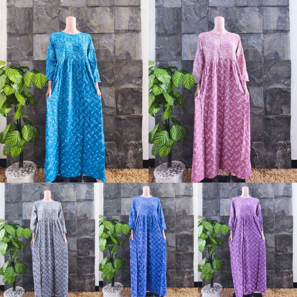 Ld 96 Daster Lengan Panjang Batik Huza Gamis Rayon Premium Longdress Busui Friendly Ukuran Standar  