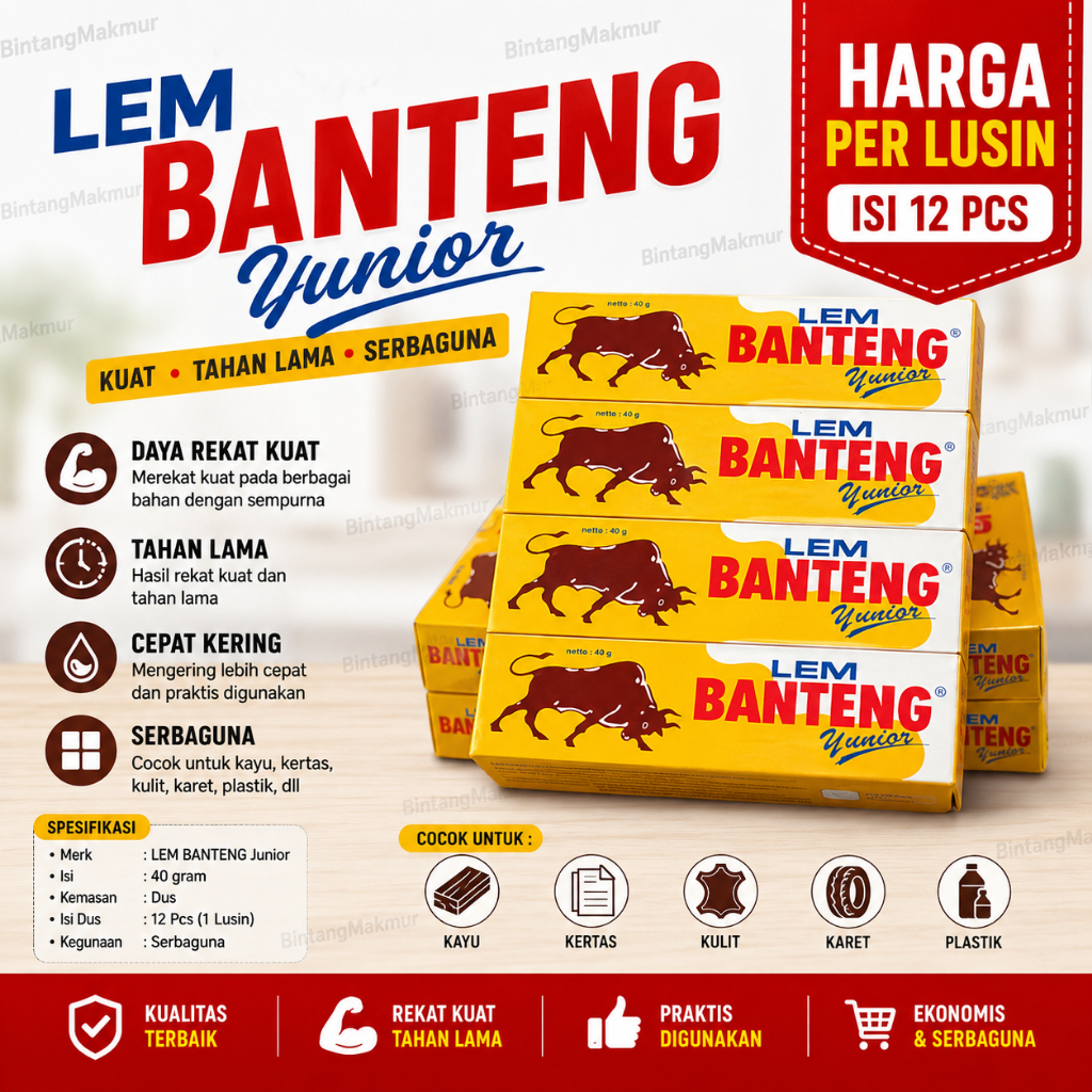 Lem Banteng Odol Yunior / Lem Banteng Tube ( Harga per Lusin)