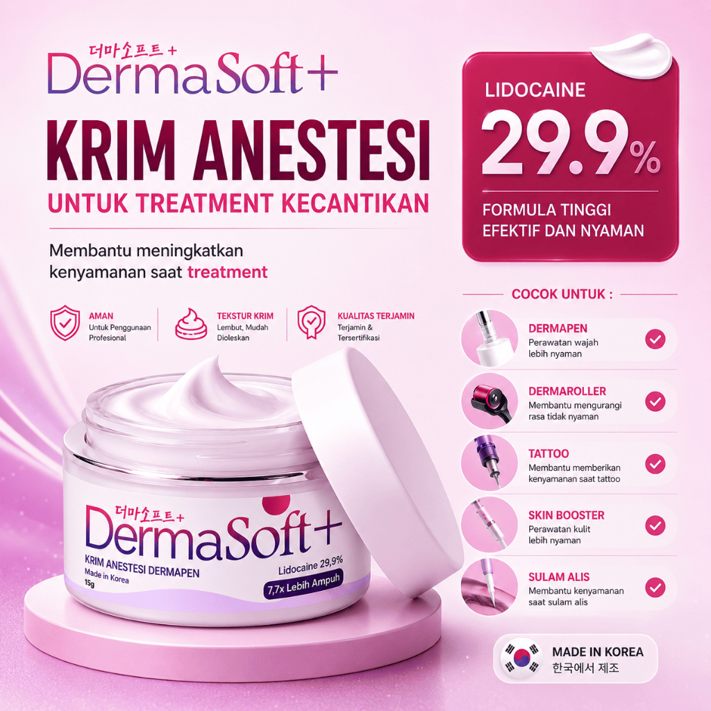 Anestesi Cream Dermasoft+ | Krim Dermapen Wajah | Cream Pendamping Perawatan Dermaroller & Skin Care