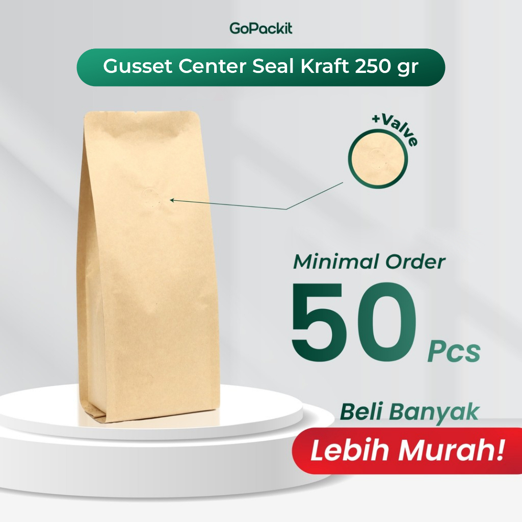 Kemasan Kopi 200 - 250 Gram Kraft Paper Gusset Premium | Valve | Tintie