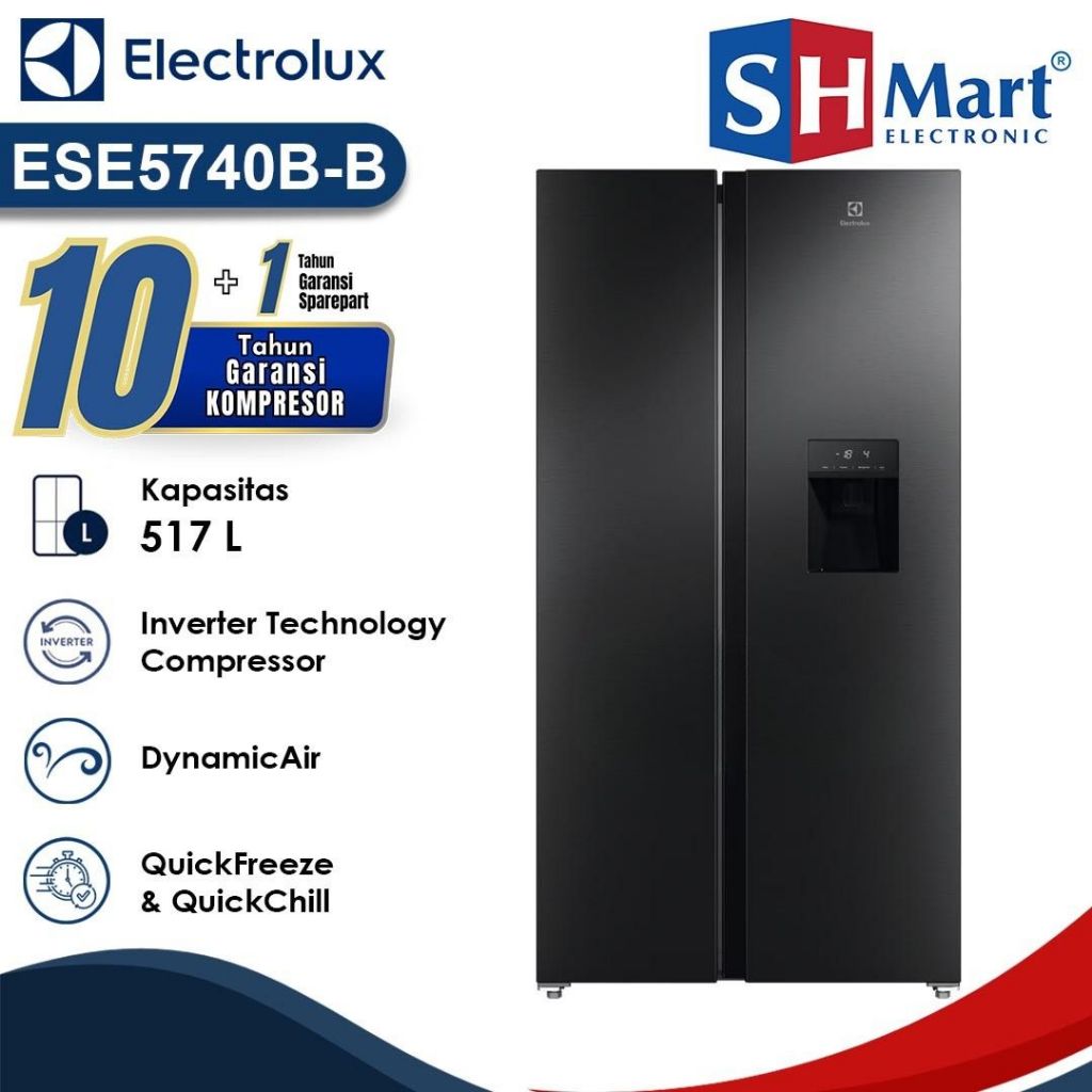 KULKAS SIDE BY SIDE ELECTROLUX 571L ESE5740B-B / ESE5740BB ANTI BAU GARANSI RESMI (MEDAN)