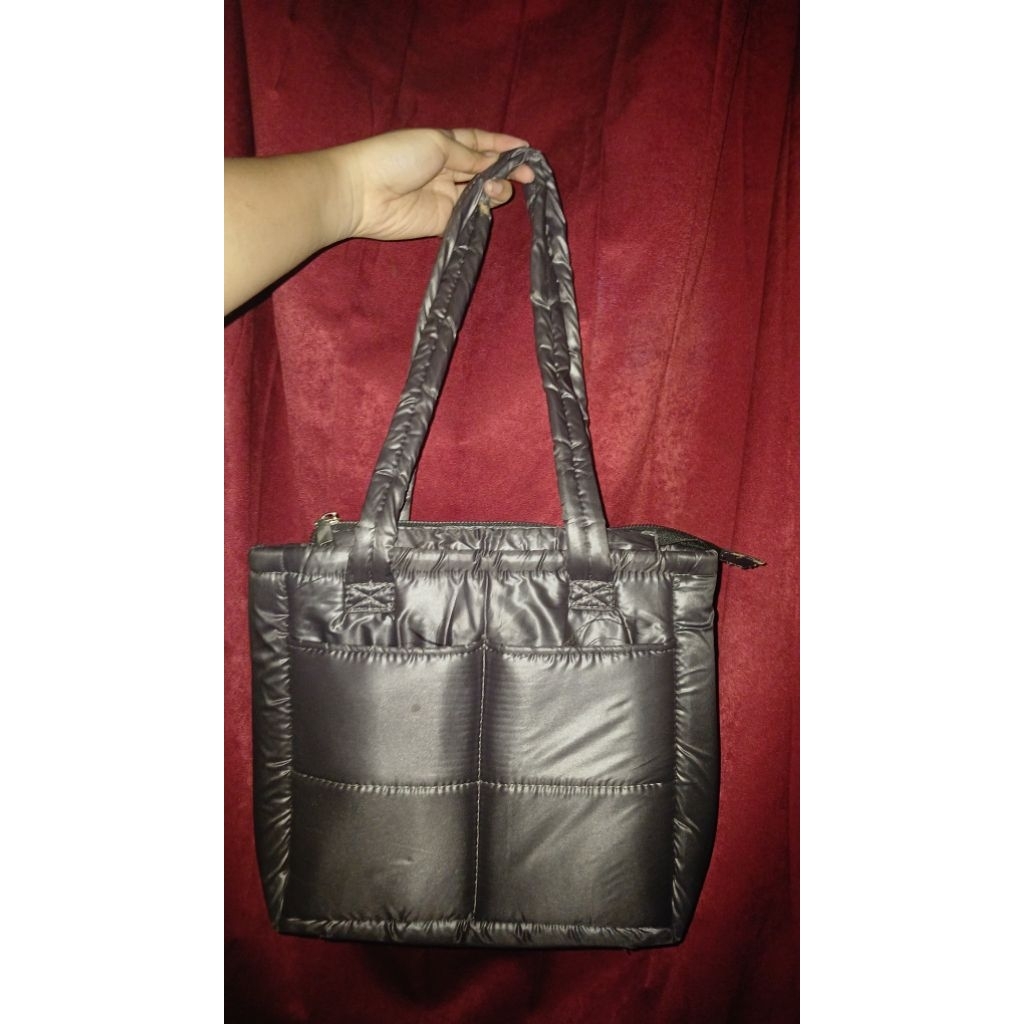 puffy bag silver totebag preloved by khay