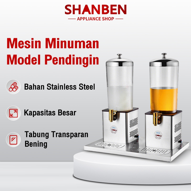 SHANBEN Mesin Jus Dua Tabung Pendingin Komersial Kapasitas Besar 6L 12L Mesin Minuman Pemanas Listri