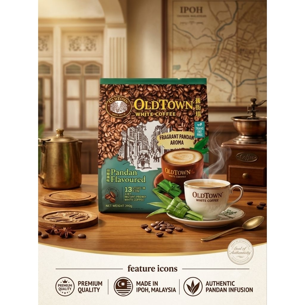OldTown Pandan White Coffee 13Sticks x 30Gram Original Malaysia