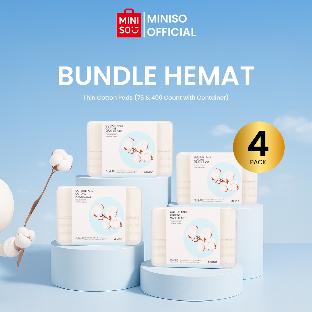 [PAKET HEMAT 4in1] MINISO Facial Cotton Pad 1000pcs Kapas Tipis Pembersih Makeup Make Up Bantalan Ka
