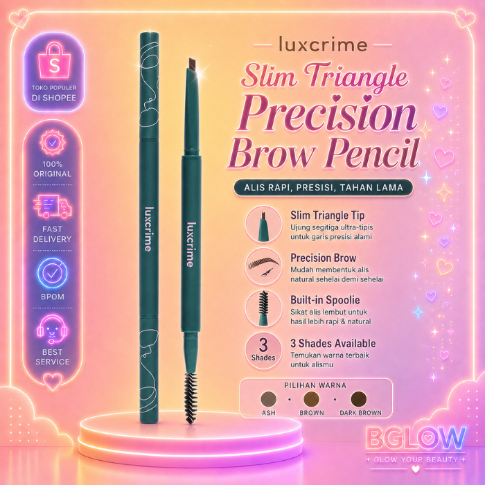 Luxcrime Brow Pencil | Slim Triangle Precision Brow Pencil | DARK BROWN BROWN ASH | Pensil Alis Auto