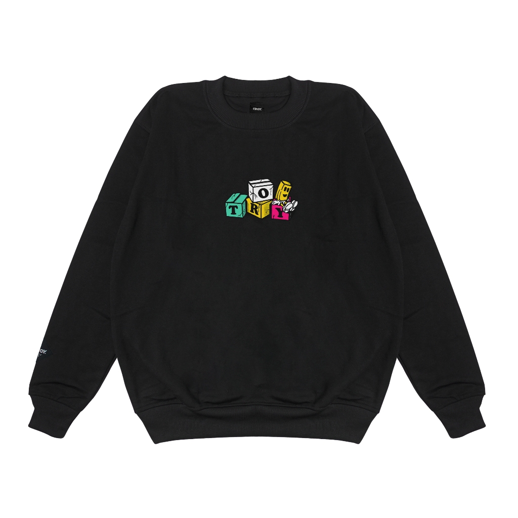 Troy Company Sweater Pria Hitam - Cube Box Sweater Sweatshirt Crewneck Black SWD 255
