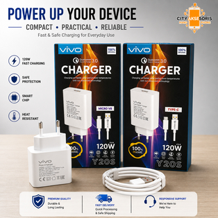 Travel Charger Vivo Y20s 120W Fast Charging Casan HP Android USB Micro & Type C