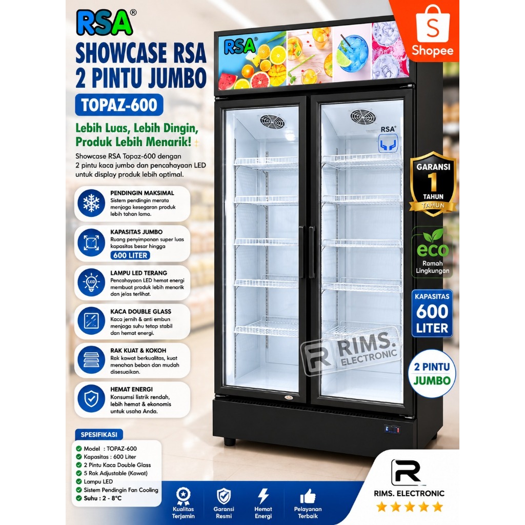 showcase RSA 2 pintu jumbo TOPAZ-600