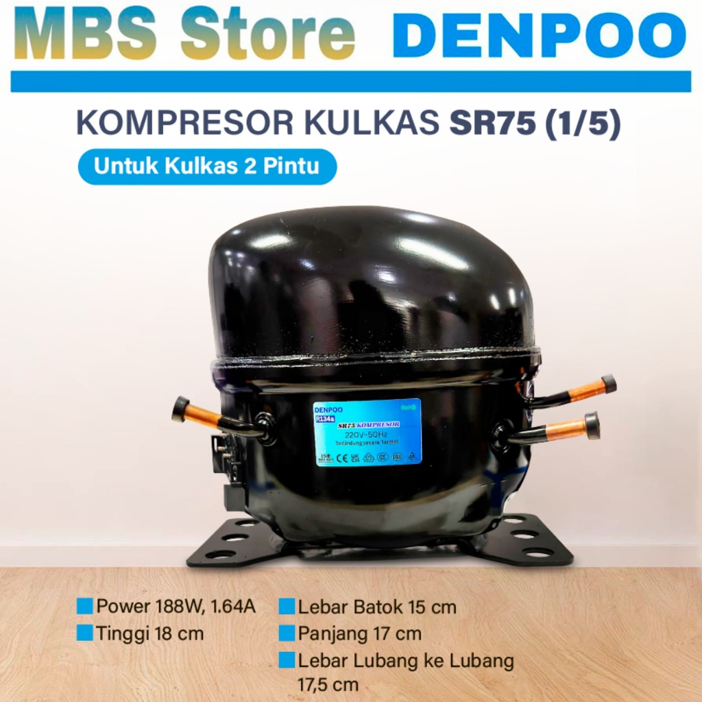 Kompresor kulkas Frezeer compressor showcase Freezer 1 pintu SR75 1/5 PK/HP