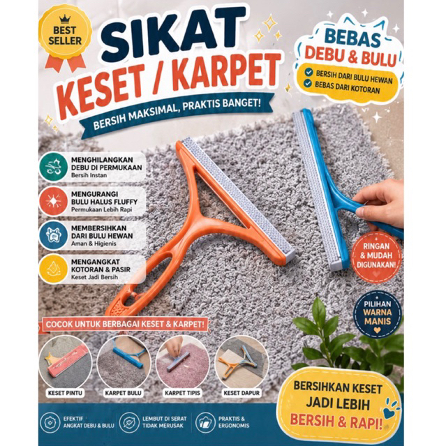 sikat pembersih karpet 2 sisi (pembersih bulu karpet)