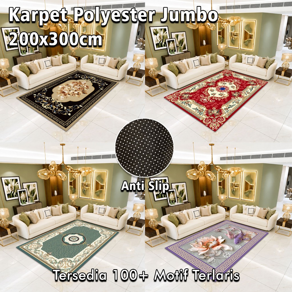 Karpet Polyester Jumbo  Anti Slip 200x300cm - Lembut, Tahan Air dan Motif Elegan