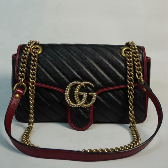 Gucci marmont authentic black red quilted