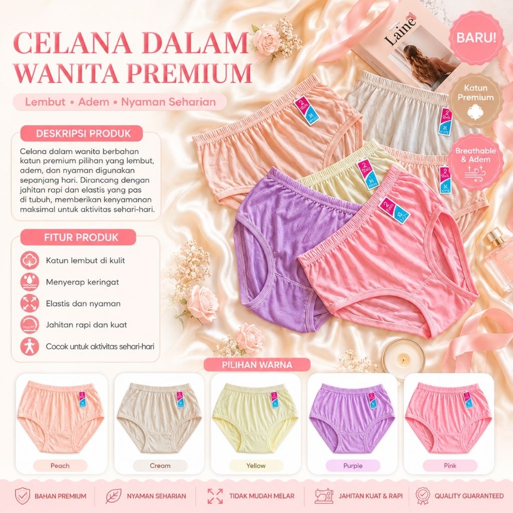 6 pcs & 12 pcs Celana Dalam Jumbo Wanita 5L 4L 3L XL L CD Lusinan Grosir Ibu Hamil Elastis Big Size