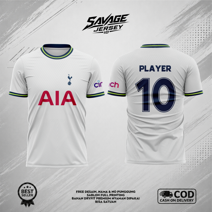 Jersey Custom TOTTENHAM AWAY 2022-2023  Bahan Dry-Fit Milano Premium Full Printing Free Custom Nickn