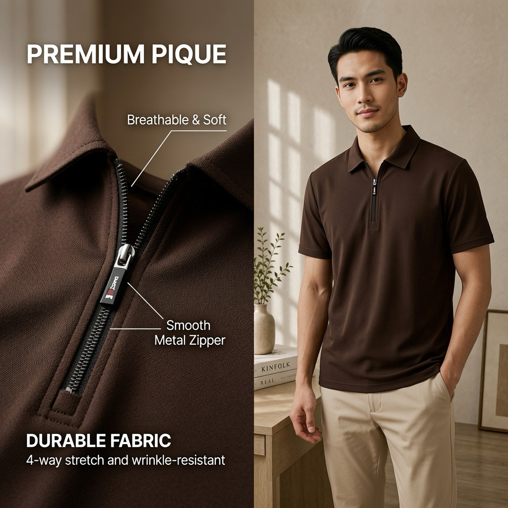 Kaos Kerah Polo Zipper Pria Lengan Pendek