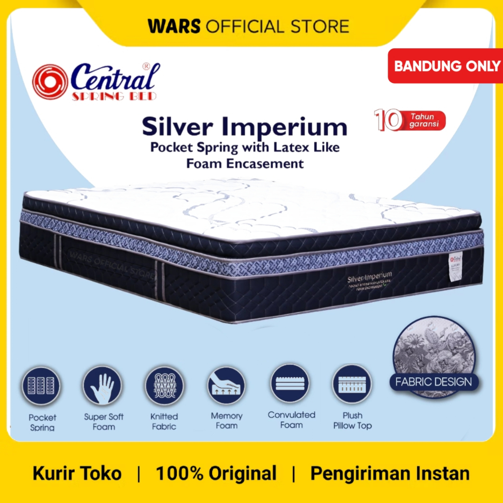 CENTRAL SILVER IMPERIUM | KASUR CENTRAL SILVER IMPERIUM POCKET SPRING BED PILLOWTOP ENCASEMENT FOAM
