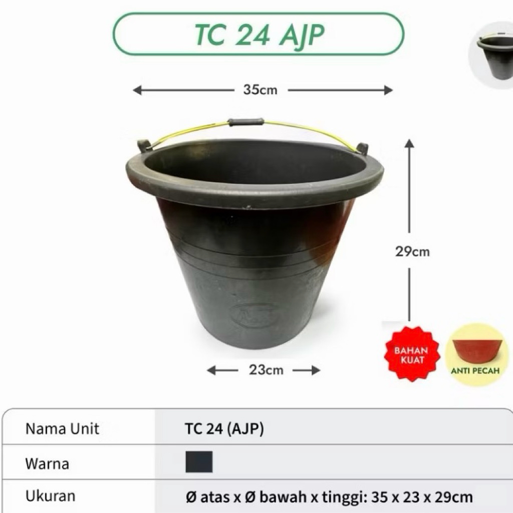 ember karet tebal hitam 24 / ember timba cor 24 / ember anti pecah tebal