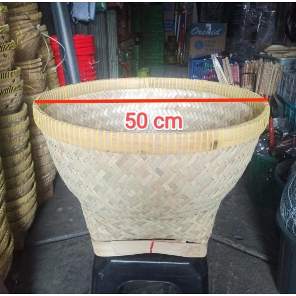Bakul Bambu Kulit Jumbo 50 cm / Bakul Bambu Cuci Beras Kulit 20 liter/ bakul Nasi jumbo kulit