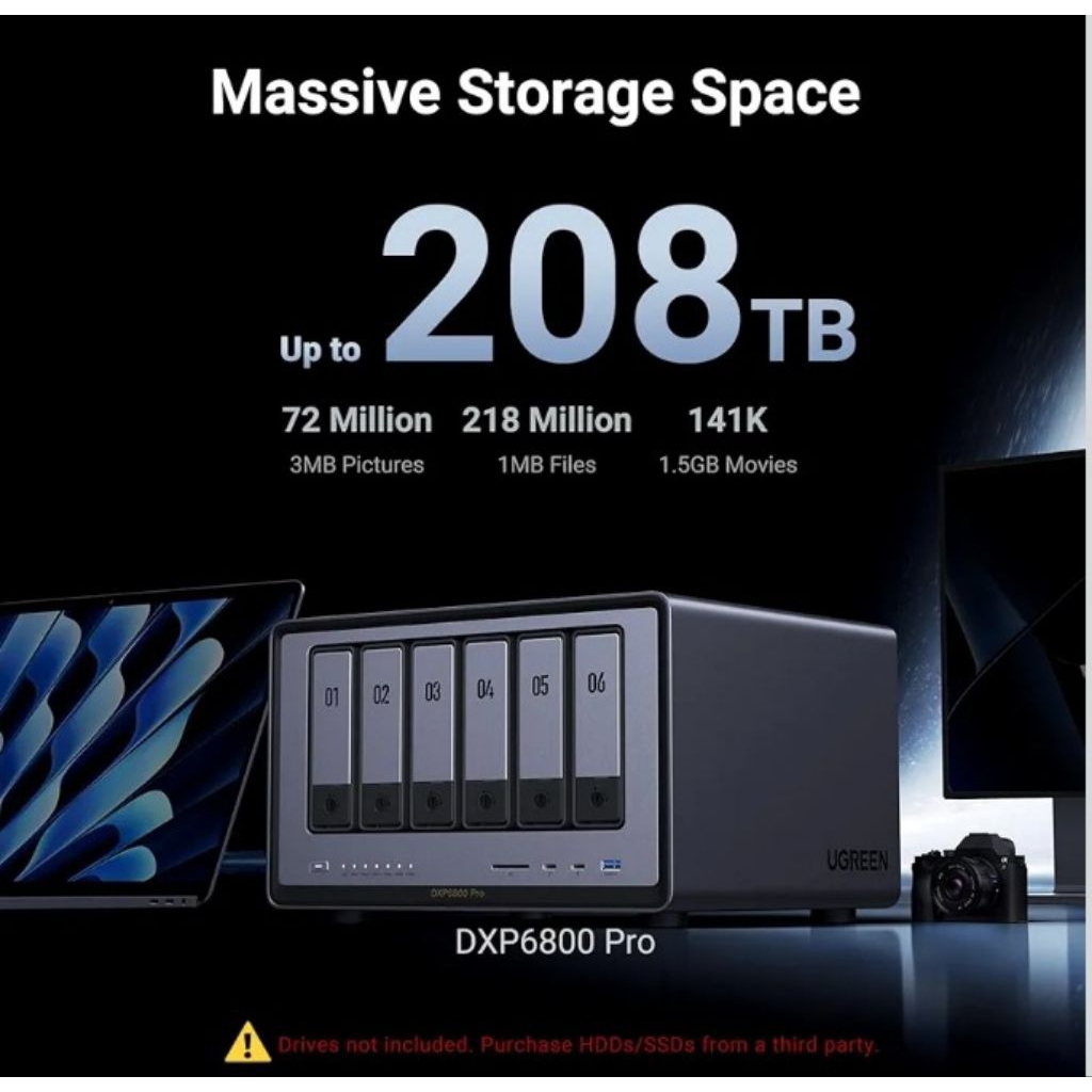 UGREEN NAS DXP6800 Pro 6-Bay Desktop NAS, Intel i5 1235u 10-Core CPU, 8GB DDR5 RAM, Built-in 128G SS