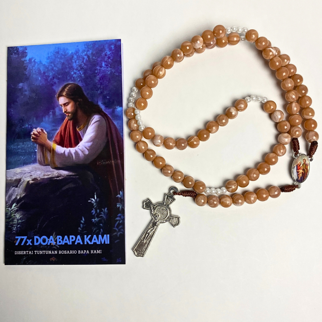 Rosario 77 Doa Bapa Kami Marmer Milo 8mm Kaplet Katolik Premium
