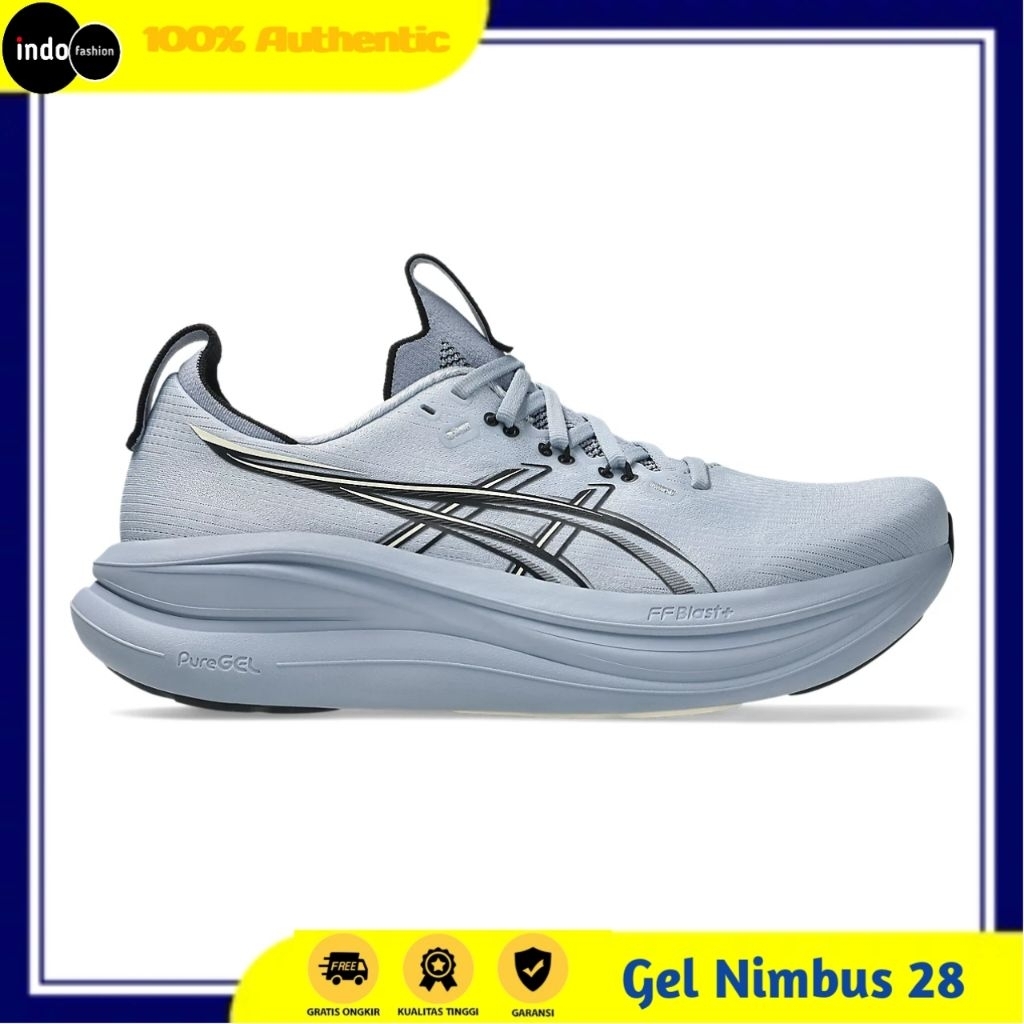 Sepatu Running Original Pria Asics Gel Nimbus 28 Grey Blue Black