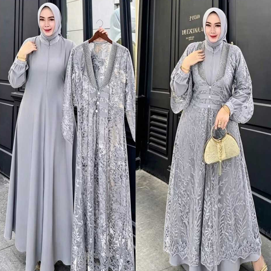 Lesty dress kondangan muslim simple gamis brukat gaun pesta muslimah