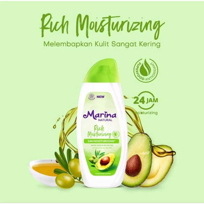 Marina Handbody Lotion Natural Rich Moisturizing - Avocado & Olive Oil 190ML