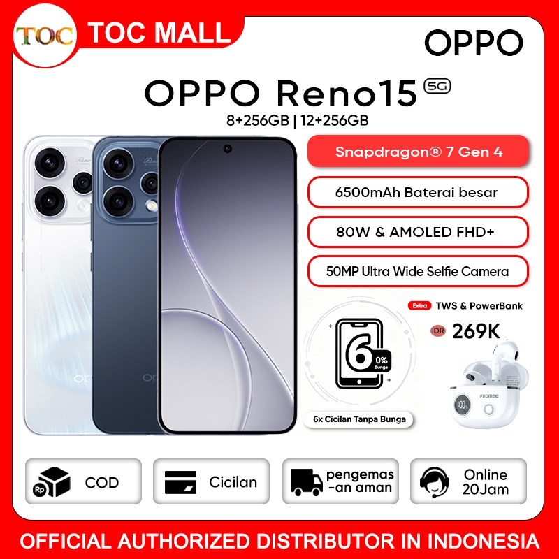 [BARU] OPPO Reno15 5G 8+256GB 12+256GB [3.5x Telephoto Vibe Portrait, 6500mAh Battery , IP69 Water]