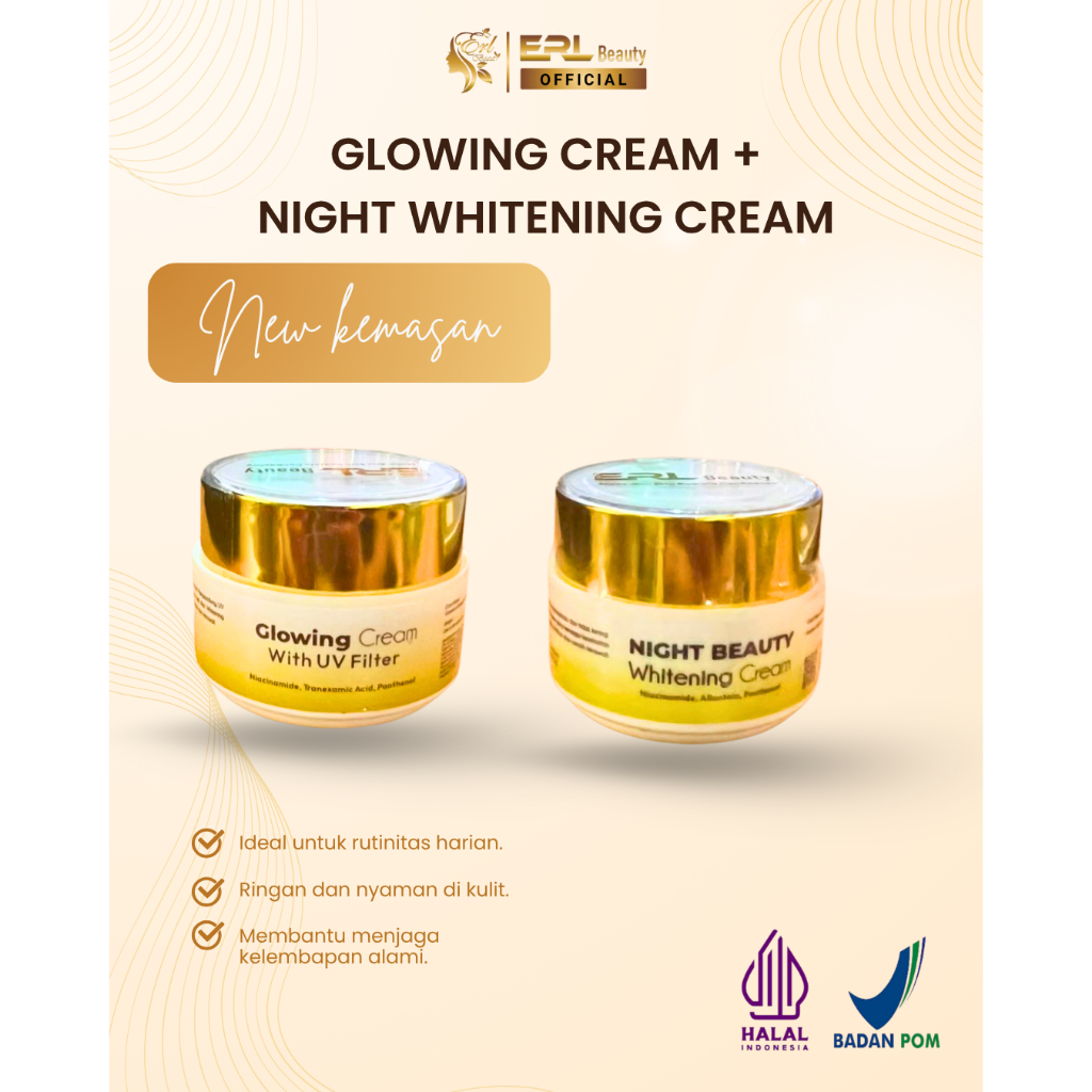 CREAM SIANG GLOWING+ CREAM MALAM WHITENING