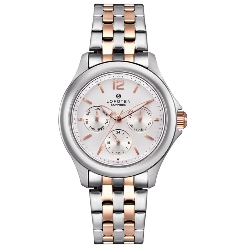 Jam Tangan Lofoten 2314 Rantai Silver Kombinasi Rosegold Dasar Putih Cewek