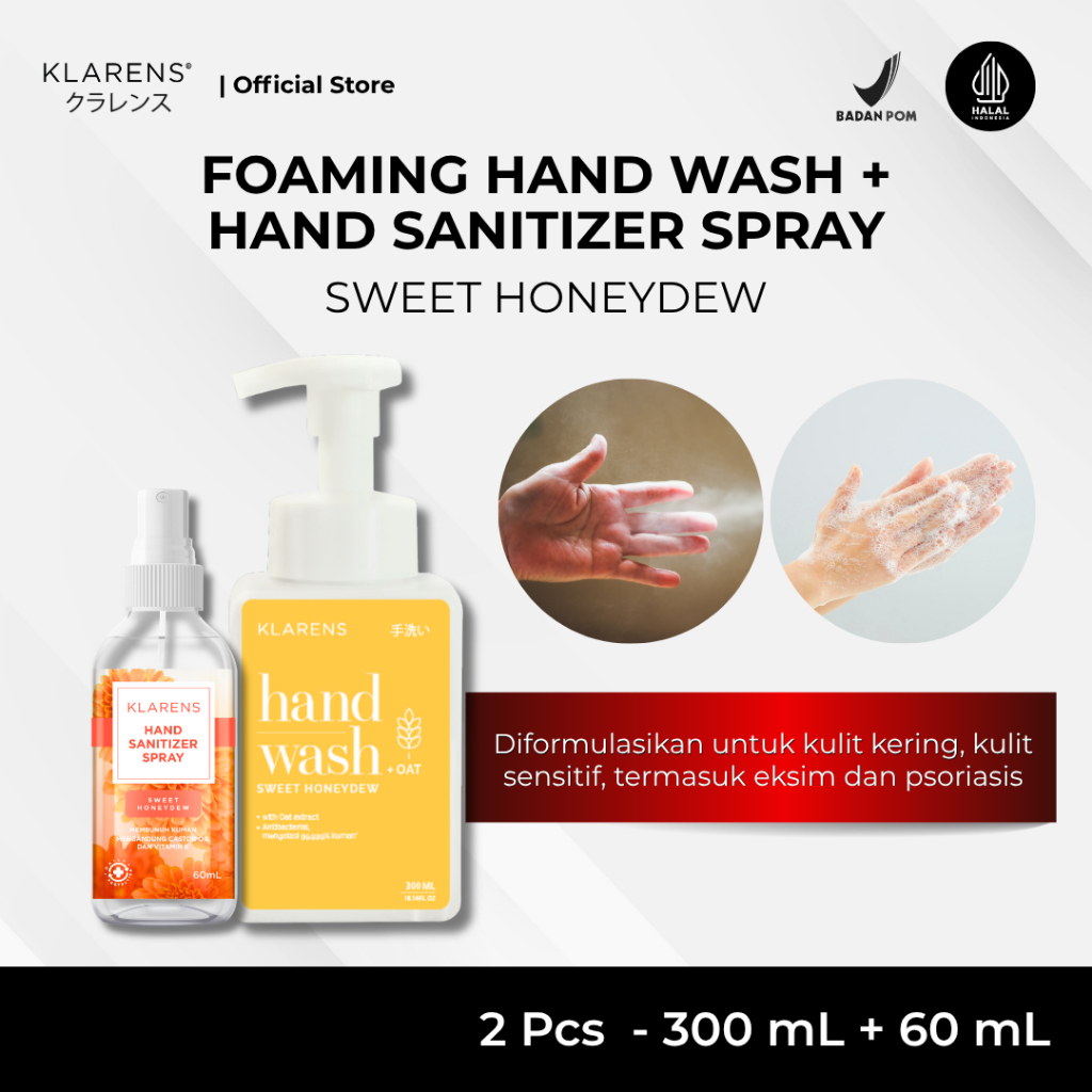 Hand Wash Klarens Sweet Honeydew 300ml + Klarens Honey dew 60ml