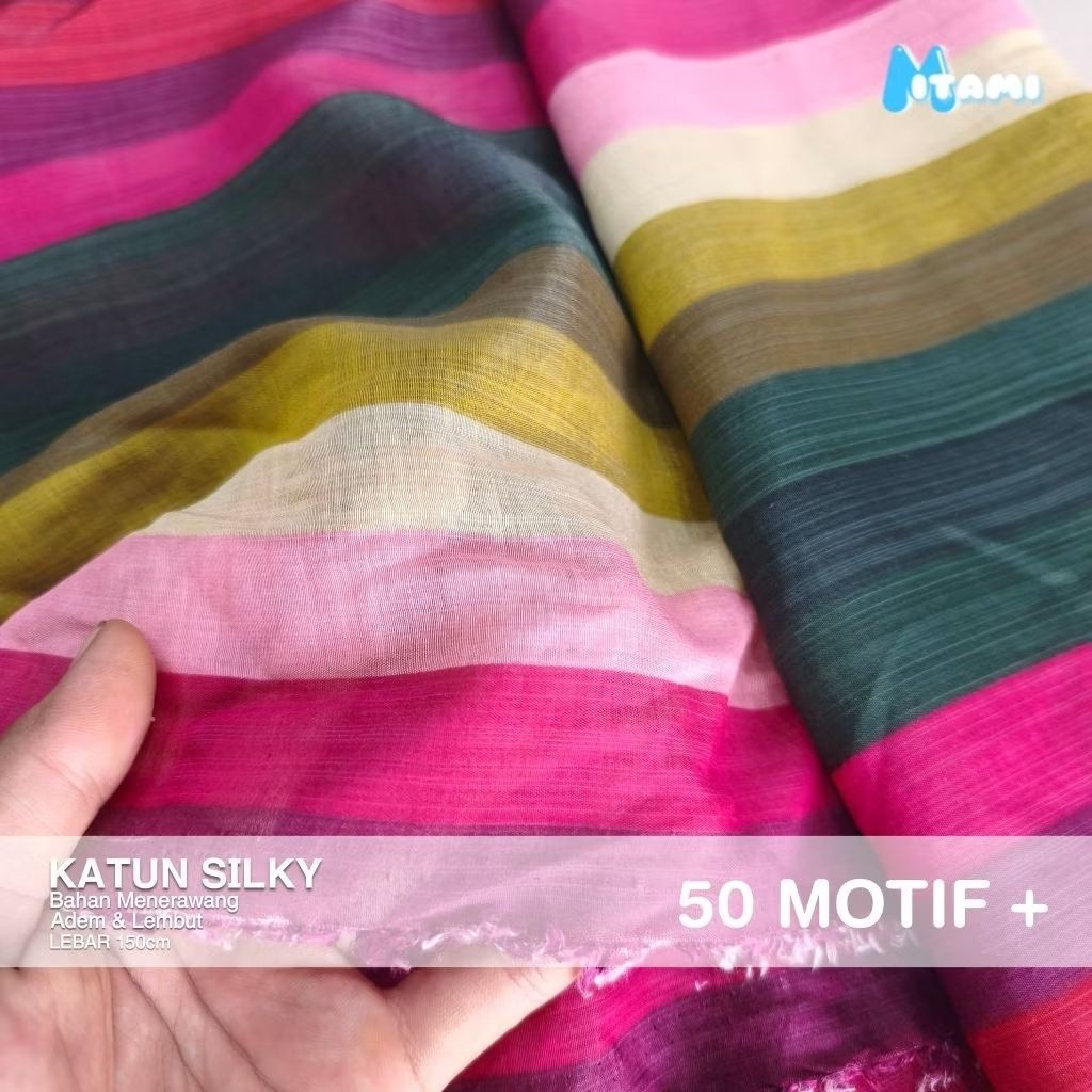 MITAMI Kain Katun Silky Motif Garis Pelangi Colorful Stripe Salur