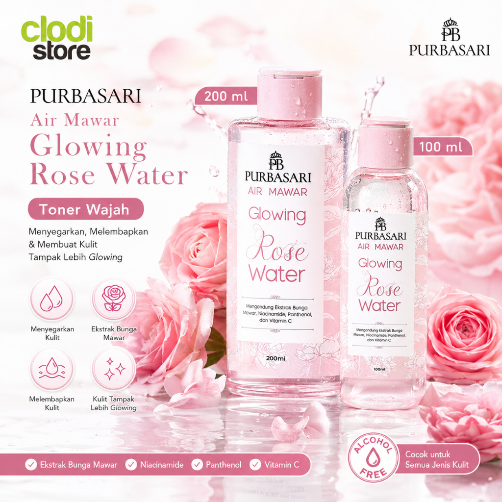 Purbasari Air Mawar Glowing Rose Water 200 ml 100 ml Toner Wajah