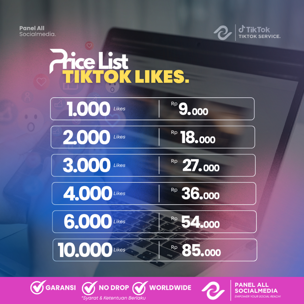 LIKES TIKTOK MURAH | Jasa penambah like tiktok PANEL ALL SOCIALMEDIA