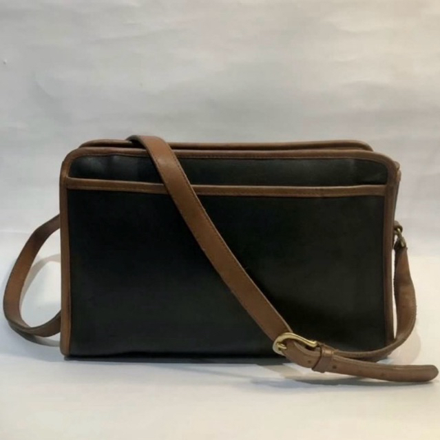 Authentic Coach Vintage Spectator Two Toned Swagger Shoulder Crossbody Bag Dark Green Brown Trim Mad