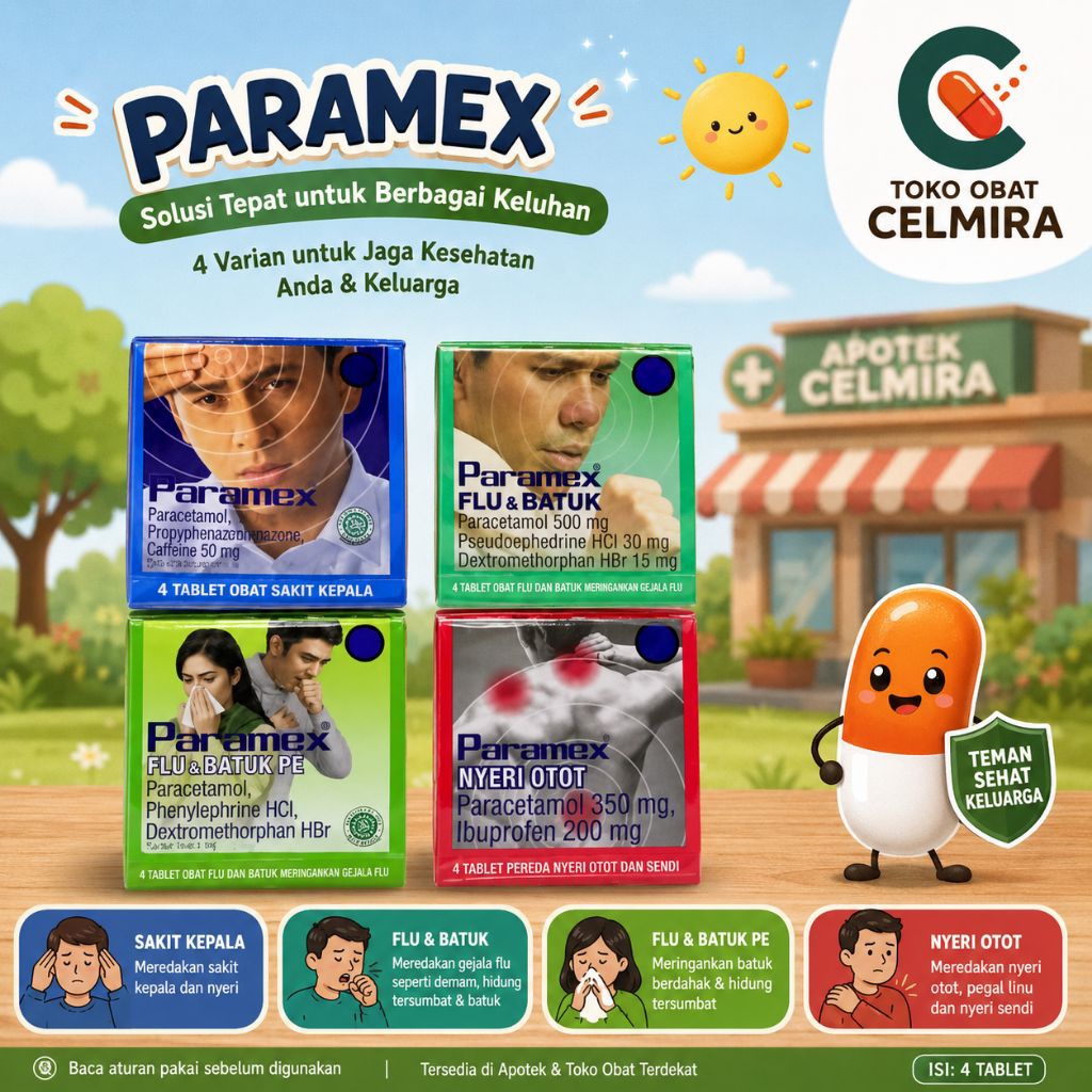 Paramex All Varian 1 Strip Isi 4 Tablet | Paramex Sakit Kepala | Paramex Flu Batuk | Paramex Flu Bat