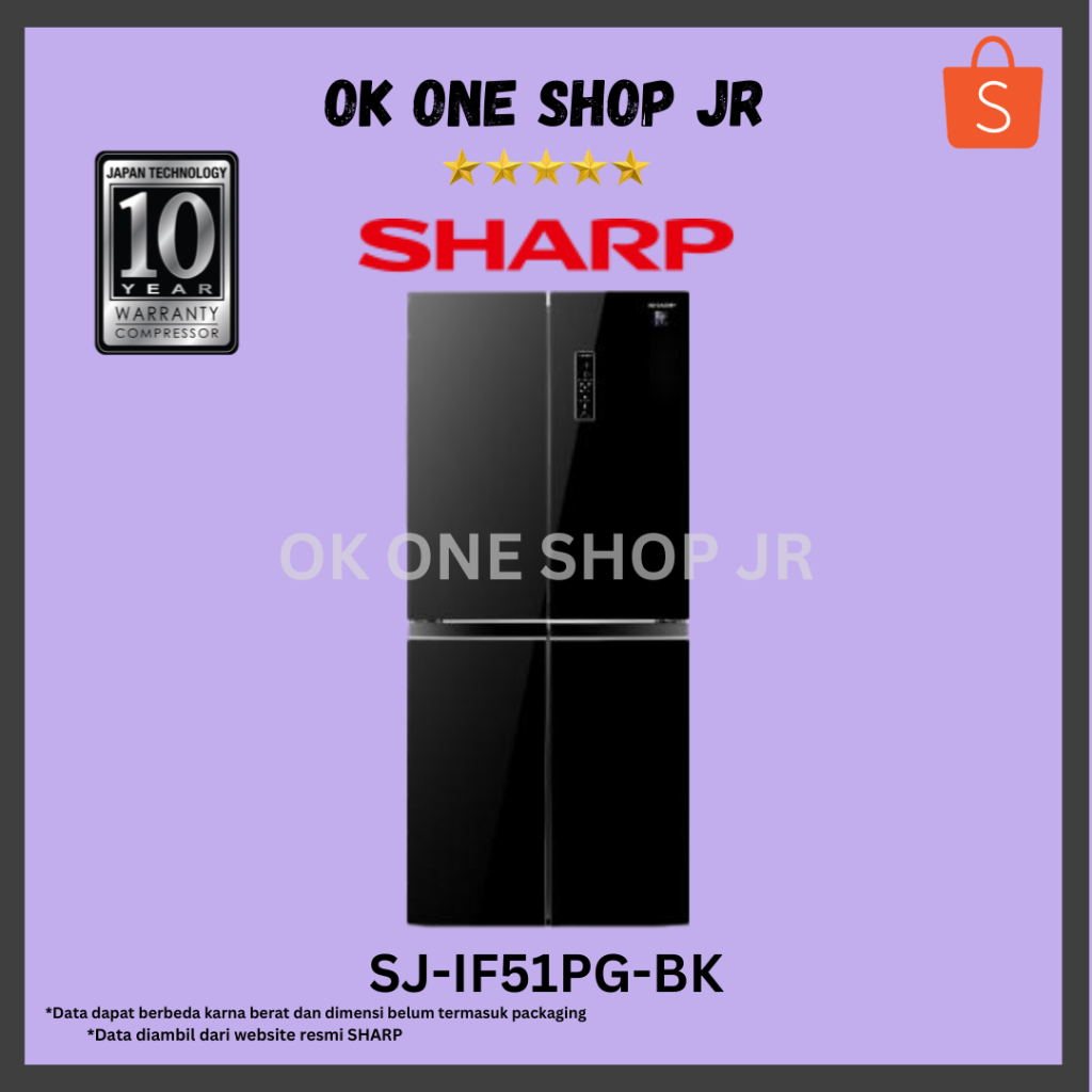 SHARP SJ-IF51PG-BK Kulkas SidebySide 4 Pintu | SJIF51PGBK (Inverter)