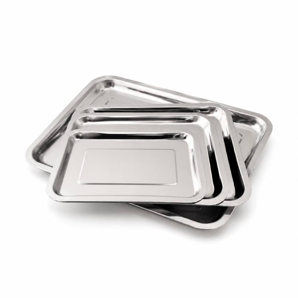 Talam Stainless Persegi Tebal Ceper Tinggi 2cm Nampan Serbaguna