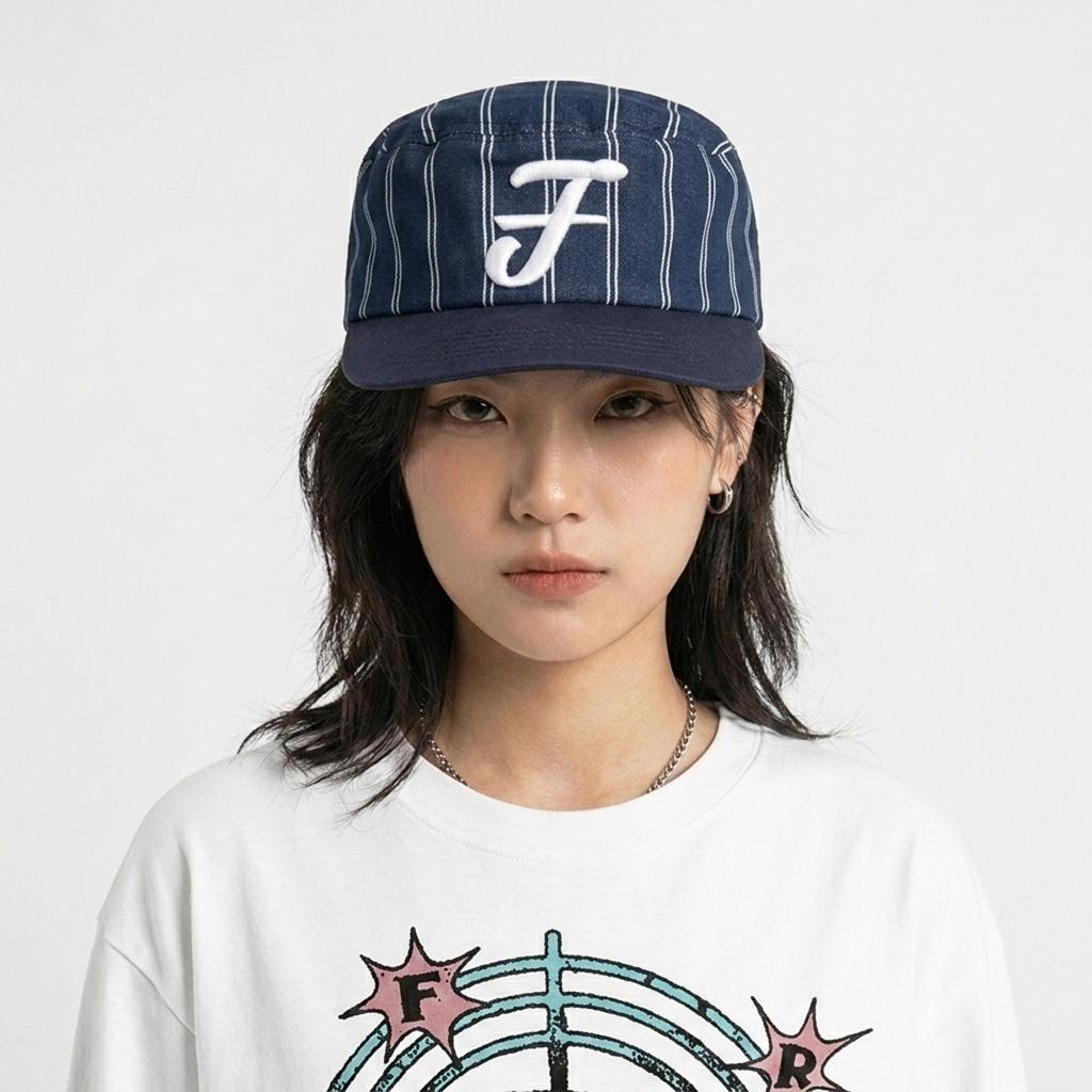 FRDM Streetwear Snapback Topi Denim Garis Navy (Topi Denim Freedom)