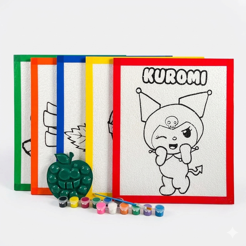 Melukis Styrofoam LIST Paket Melukis 5 Lembar Styrofoam dengan Cat Warna 12 Warna dan Alat Lukis Sty