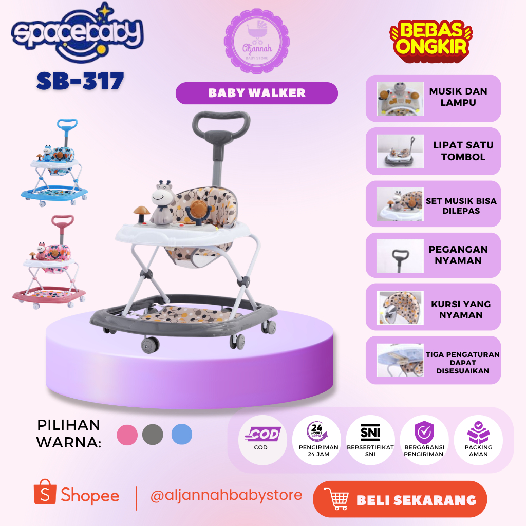 ( ALJANNAH BABY STORE # FREE KARDUS BUBLE WRAP) Baby Walker apollo alat belajar jalan SPACEBABY Musi