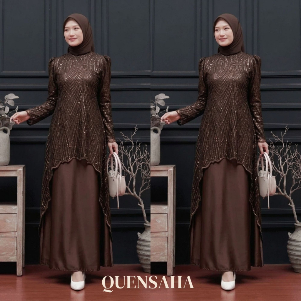 Gamis Wanita Nikita Maroon Mewah Baju Gamis Brokat Spangle Gamis Kondangan Bini Orang Model Terbaru