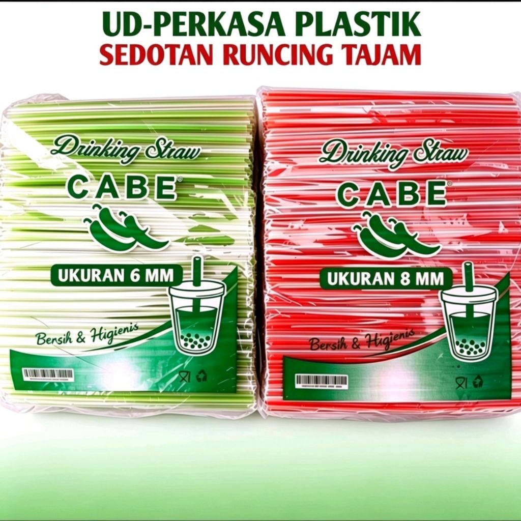 Sedotan Runcing Salur 6mm Dan 8mm Runcing Lancip Merek Cabe