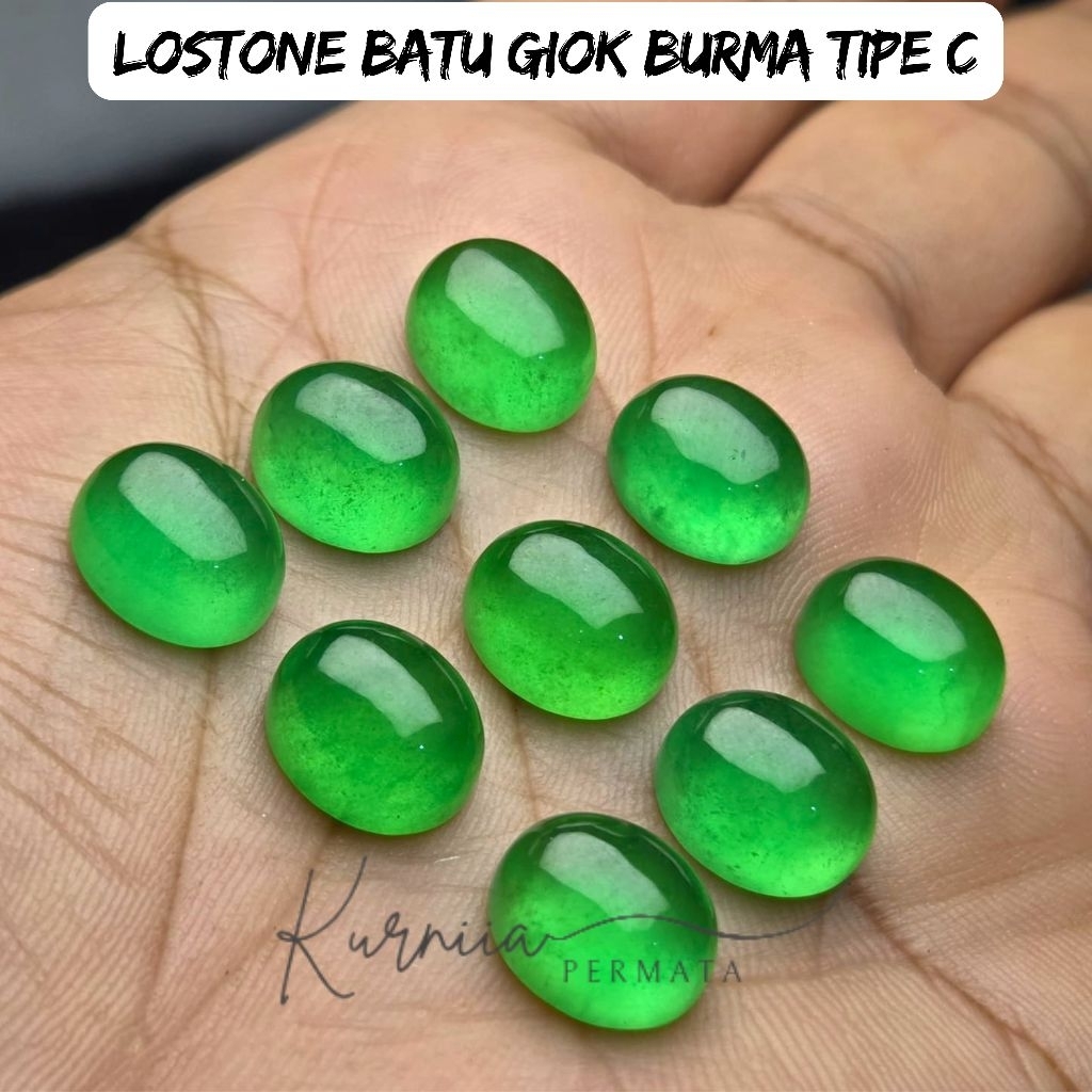 Lostone Batu Giok Burma Tipe-C Asli Natural / Green Jade ( Jual Bijian )